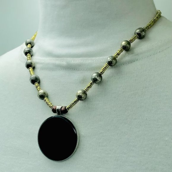 Metal And Wooden Beaded Chain Pendant Necklace, Handmade Light Weight Pendant - Picture 4 of 8